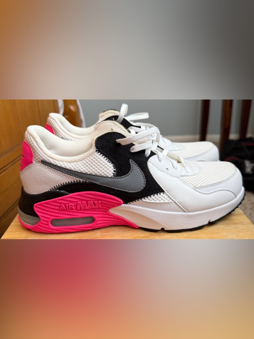 Nike White Black Sneakers with Pink Accents